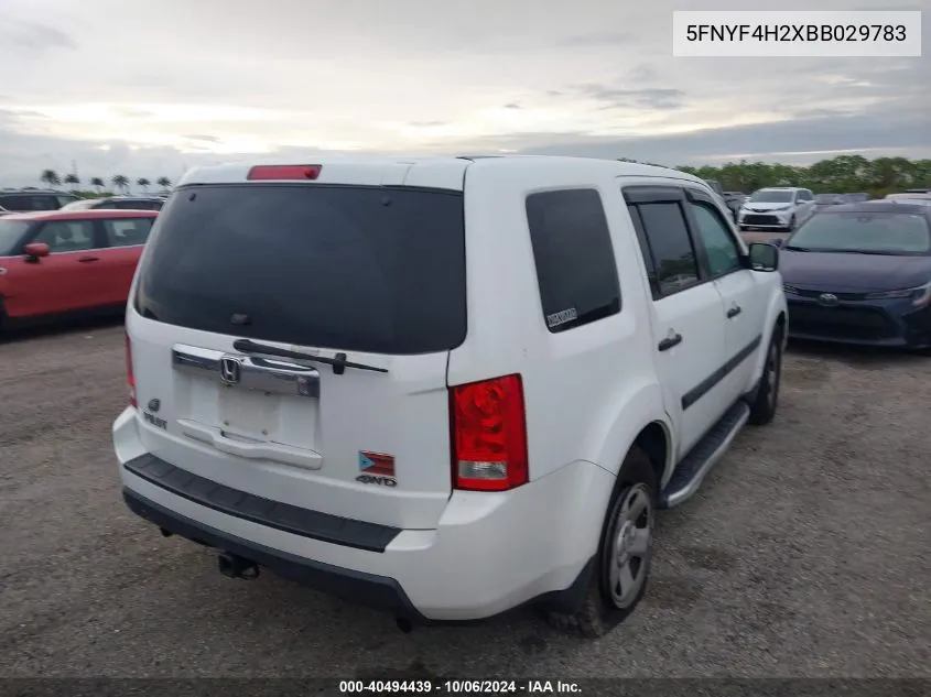 5FNYF4H2XBB029783 2011 Honda Pilot Lx