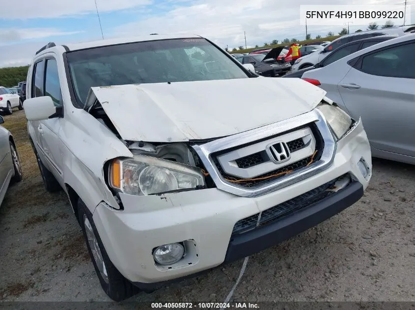 2011 Honda Pilot Touring VIN: 5FNYF4H91BB099220 Lot: 40505872