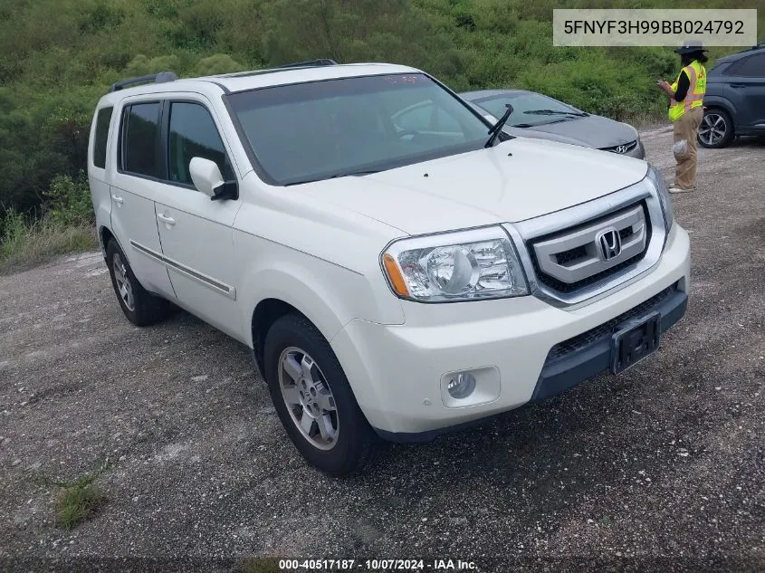 2011 Honda Pilot Touring VIN: 5FNYF3H99BB024792 Lot: 40517187