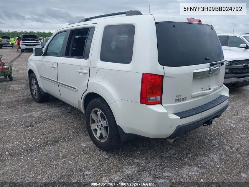 2011 Honda Pilot Touring VIN: 5FNYF3H99BB024792 Lot: 40517187