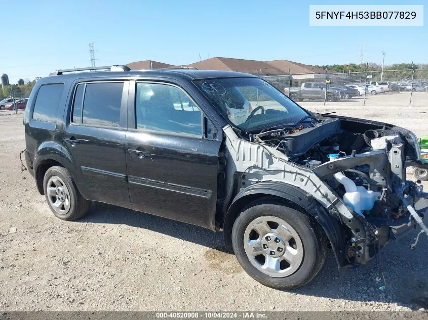 2011 Honda Pilot Ex-L VIN: 5FNYF4H53BB077829 Lot: 40520908