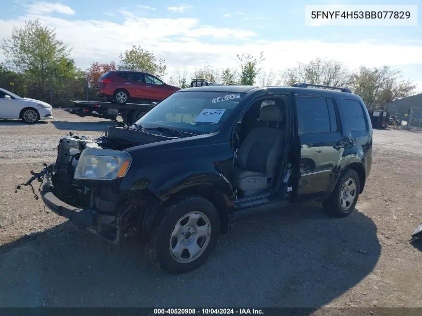 2011 Honda Pilot Ex-L VIN: 5FNYF4H53BB077829 Lot: 40520908