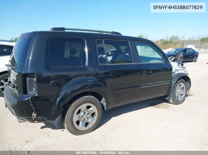 2011 Honda Pilot Ex-L VIN: 5FNYF4H53BB077829 Lot: 40520908