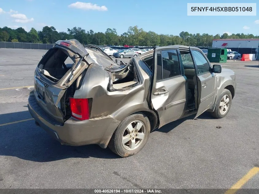 5FNYF4H5XBB051048 2011 Honda Pilot Ex-L