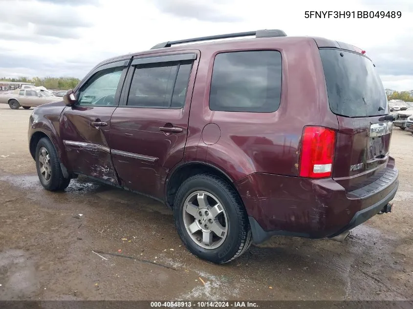 2011 Honda Pilot Touring VIN: 5FNYF3H91BB049489 Lot: 40548913