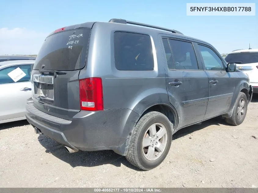 5FNYF3H4XBB017788 2011 Honda Pilot Ex