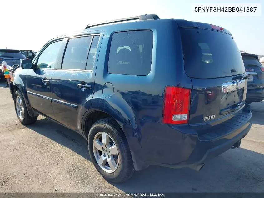 2011 Honda Pilot Ex VIN: 5FNYF3H42BB041387 Lot: 40557129