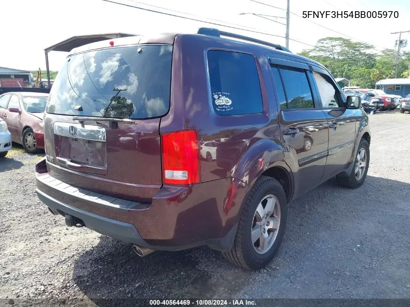 2011 Honda Pilot Ex-L VIN: 5FNYF3H54BB005970 Lot: 40564469