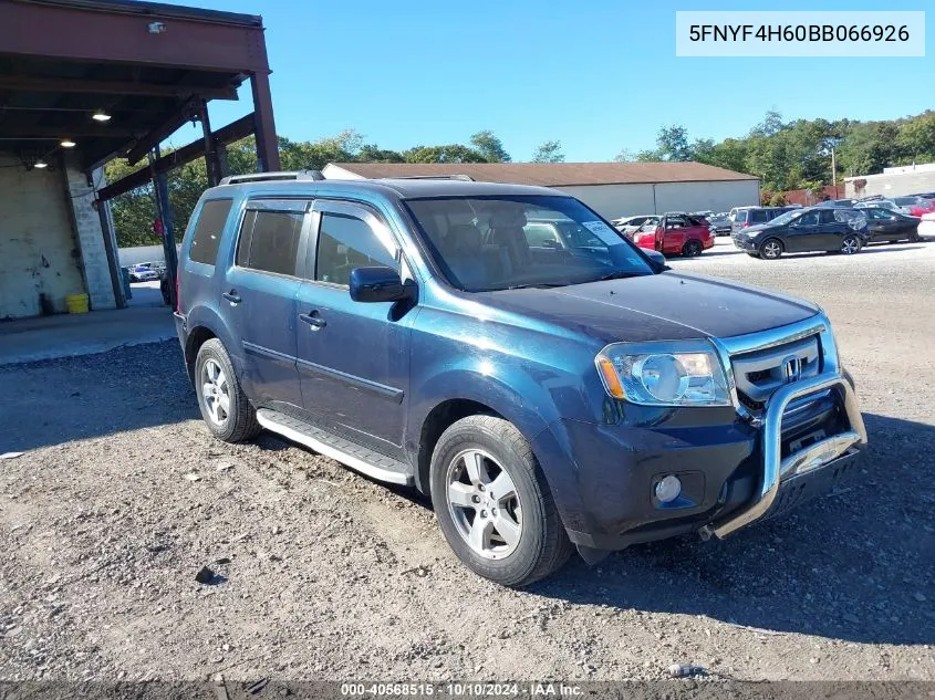 2011 Honda Pilot Ex-L VIN: 5FNYF4H60BB066926 Lot: 40568515