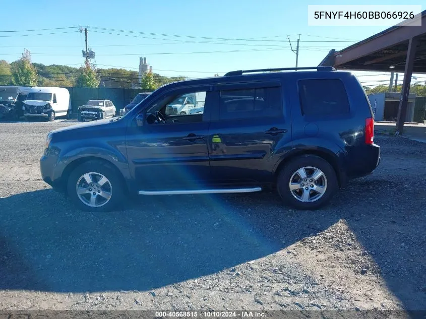 2011 Honda Pilot Ex-L VIN: 5FNYF4H60BB066926 Lot: 40568515