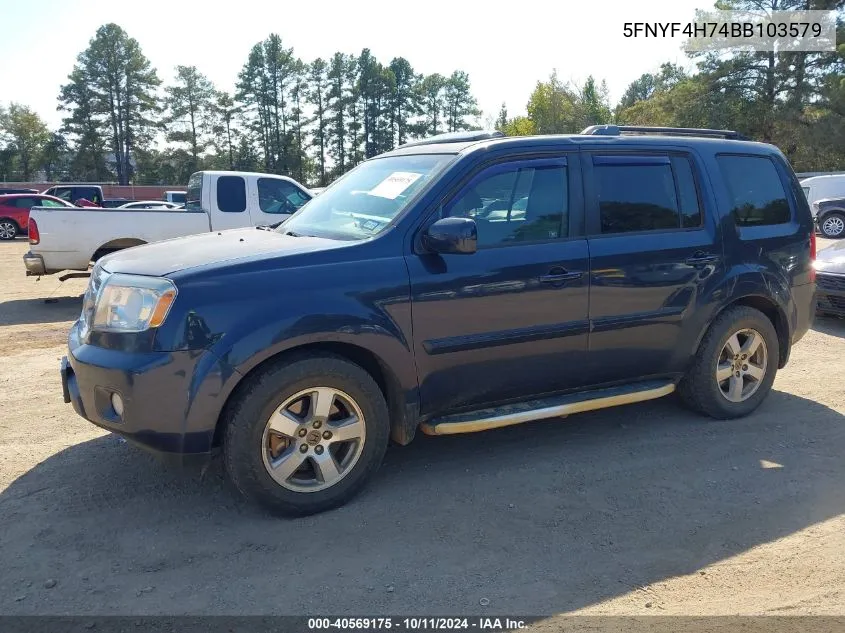 2011 Honda Pilot Ex-L VIN: 5FNYF4H74BB103579 Lot: 40569175