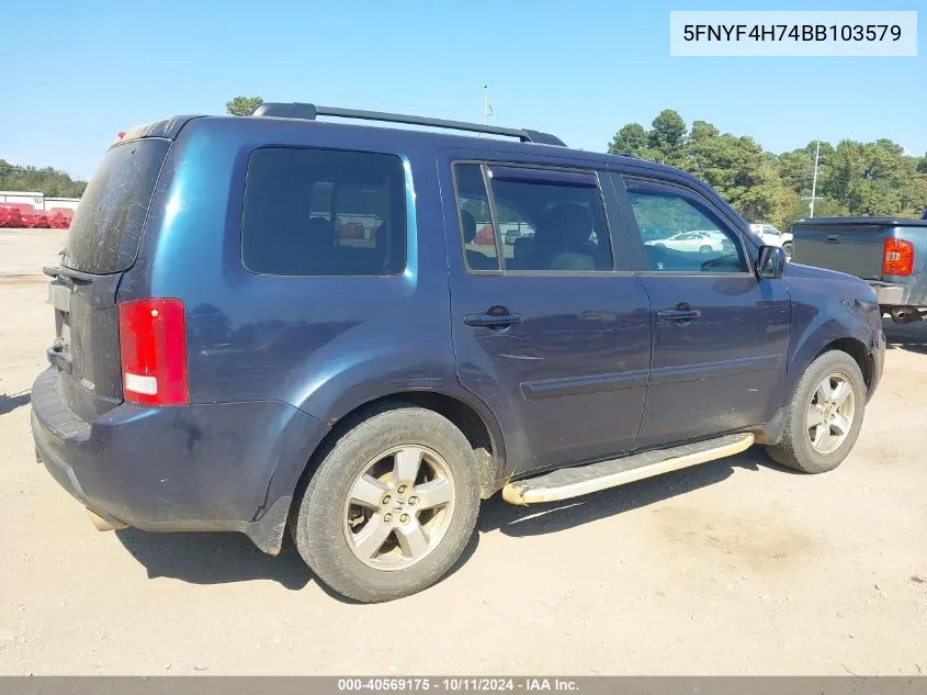 2011 Honda Pilot Ex-L VIN: 5FNYF4H74BB103579 Lot: 40569175