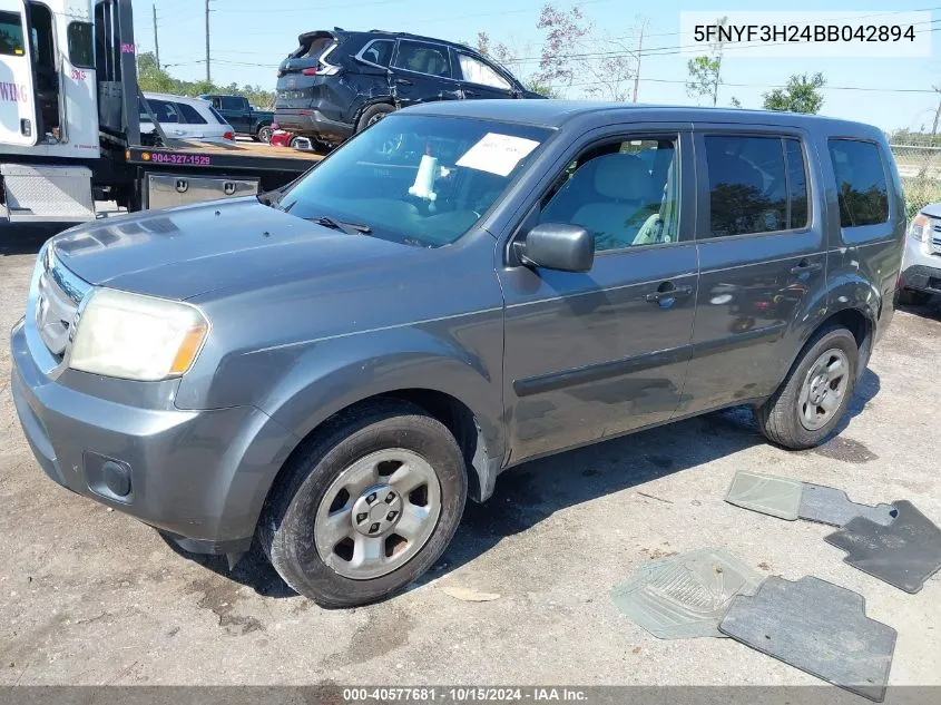 2011 Honda Pilot Lx VIN: 5FNYF3H24BB042894 Lot: 40577681