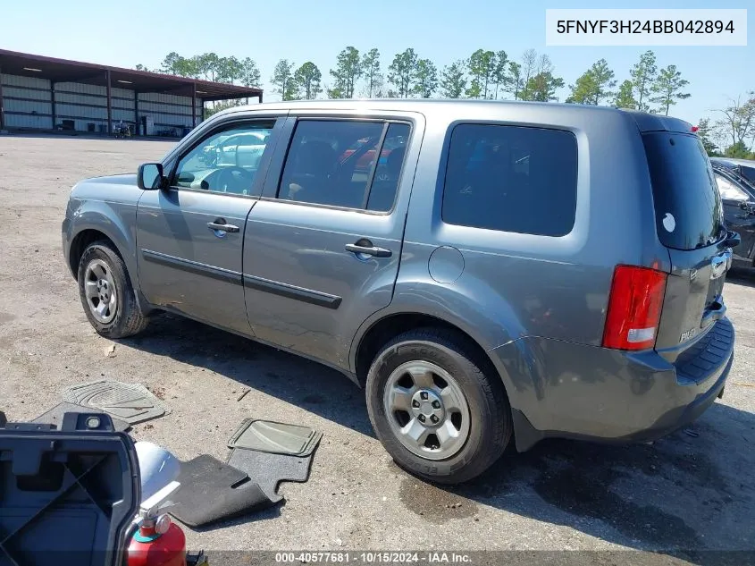 2011 Honda Pilot Lx VIN: 5FNYF3H24BB042894 Lot: 40577681