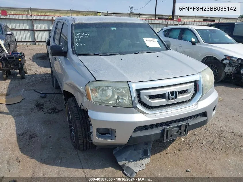 2011 Honda Pilot Lx VIN: 5FNYF3H23BB038142 Lot: 40587856