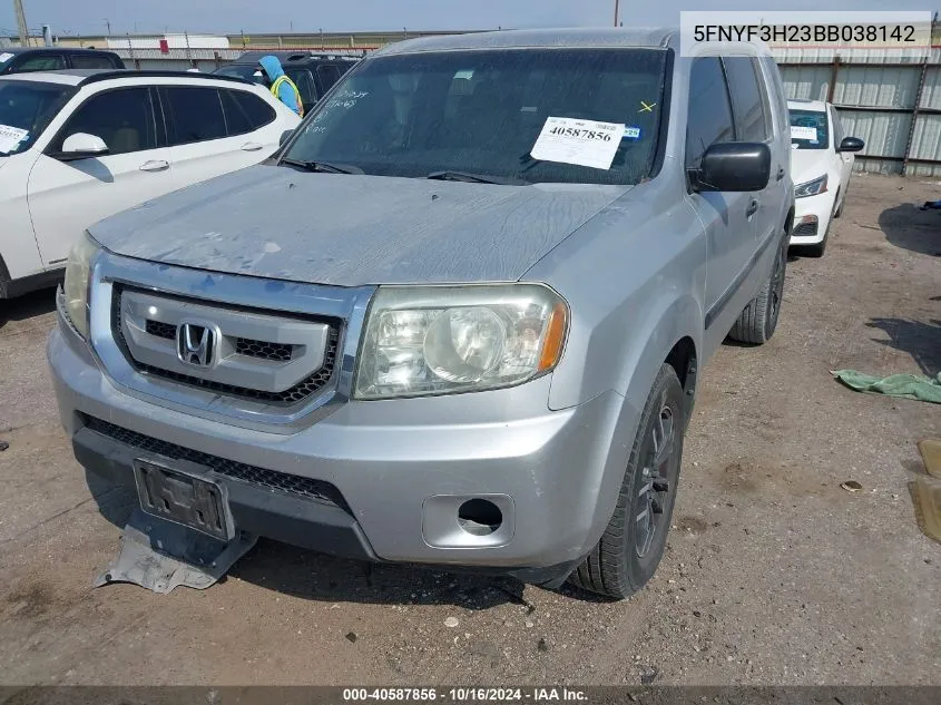 2011 Honda Pilot Lx VIN: 5FNYF3H23BB038142 Lot: 40587856