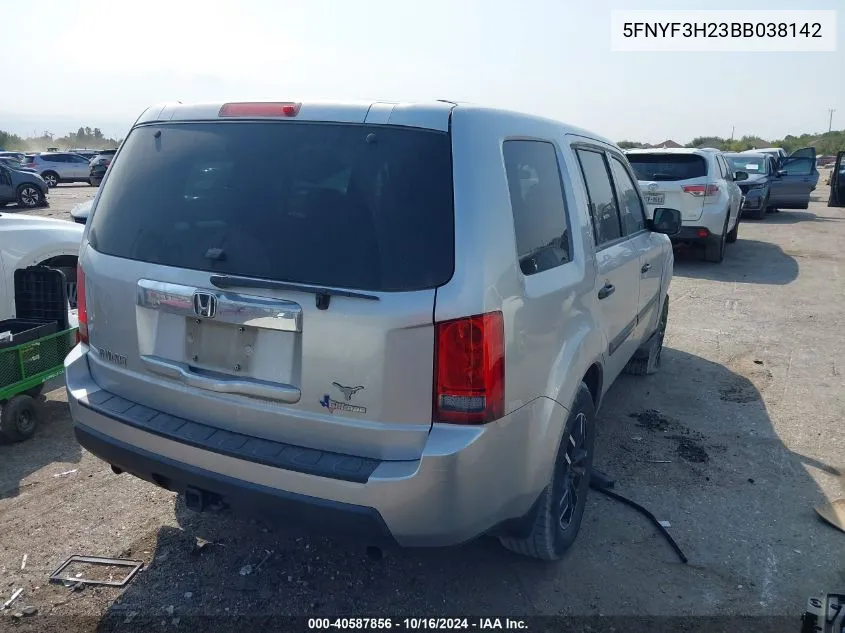 2011 Honda Pilot Lx VIN: 5FNYF3H23BB038142 Lot: 40587856