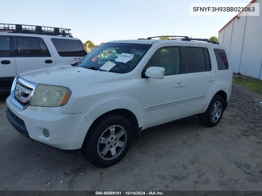 2011 Honda Pilot Touring VIN: 5FNYF3H93BB021063 Lot: 40589181