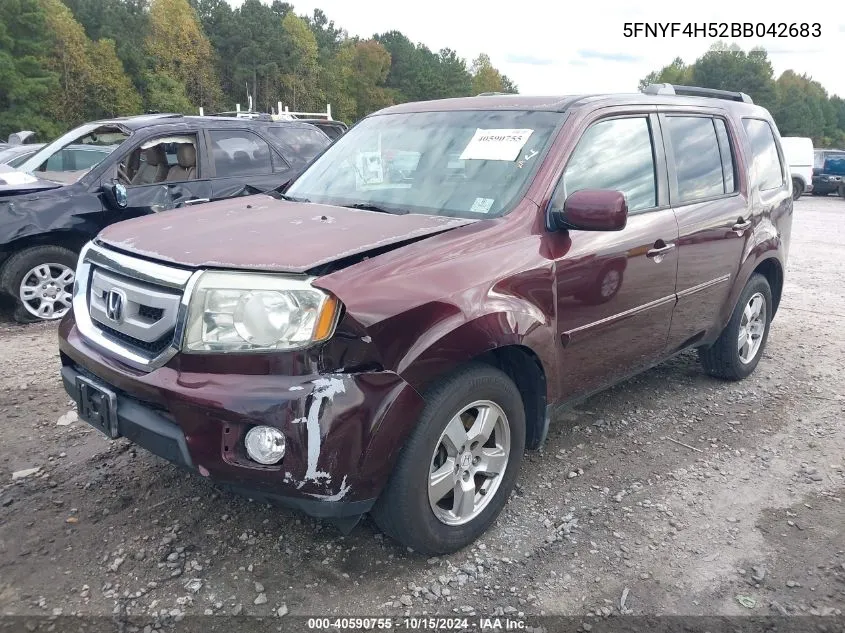 2011 Honda Pilot Ex-L VIN: 5FNYF4H52BB042683 Lot: 40590755