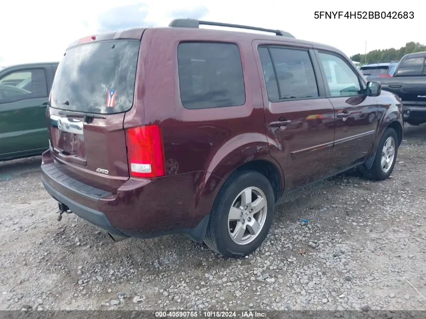 2011 Honda Pilot Ex-L VIN: 5FNYF4H52BB042683 Lot: 40590755