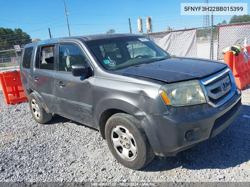 2011 Honda Pilot Lx VIN: 5FNYF3H22BB015399 Lot: 40592732