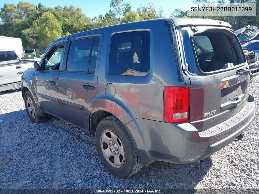 2011 Honda Pilot Lx VIN: 5FNYF3H22BB015399 Lot: 40592732