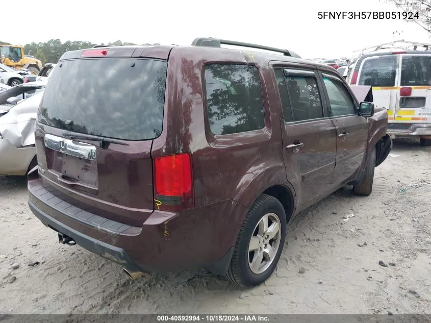 5FNYF3H57BB051924 2011 Honda Pilot Ex-L