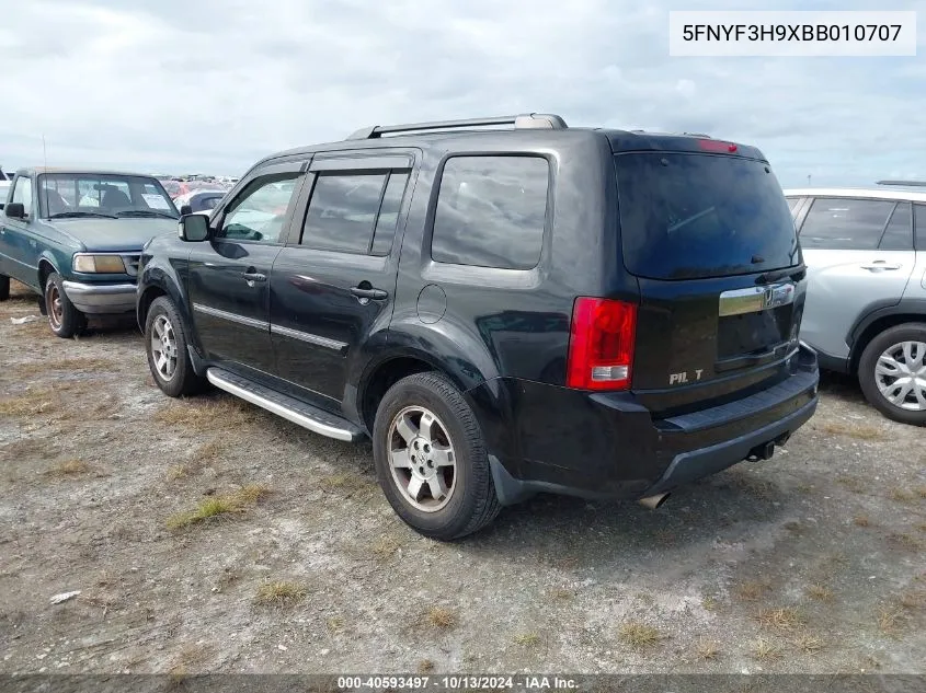 2011 Honda Pilot Touring VIN: 5FNYF3H9XBB010707 Lot: 40593497