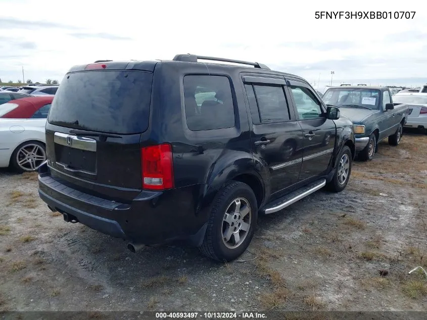 2011 Honda Pilot Touring VIN: 5FNYF3H9XBB010707 Lot: 40593497