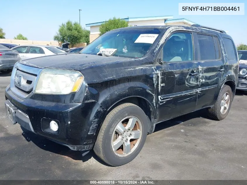 2011 Honda Pilot Ex-L VIN: 5FNYF4H71BB004461 Lot: 40598018