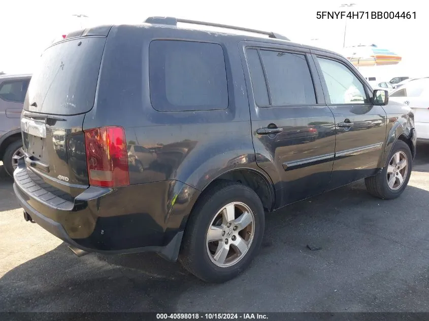 2011 Honda Pilot Ex-L VIN: 5FNYF4H71BB004461 Lot: 40598018