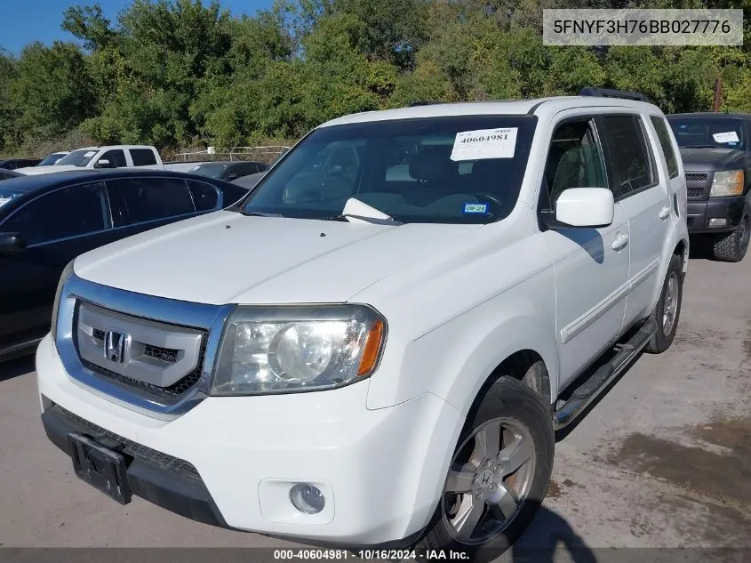 2011 Honda Pilot Ex-L VIN: 5FNYF3H76BB027776 Lot: 40604981