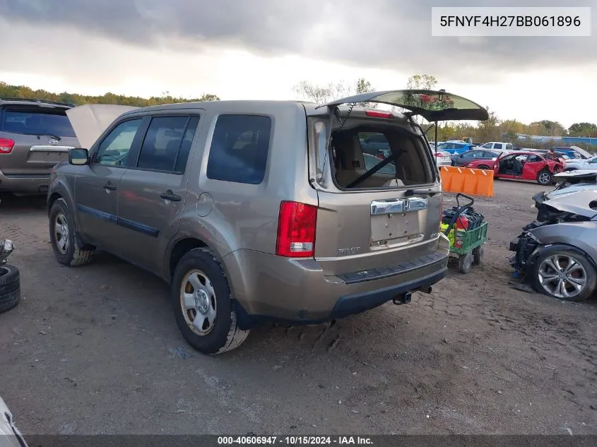 2011 Honda Pilot Lx VIN: 5FNYF4H27BB061896 Lot: 40606947