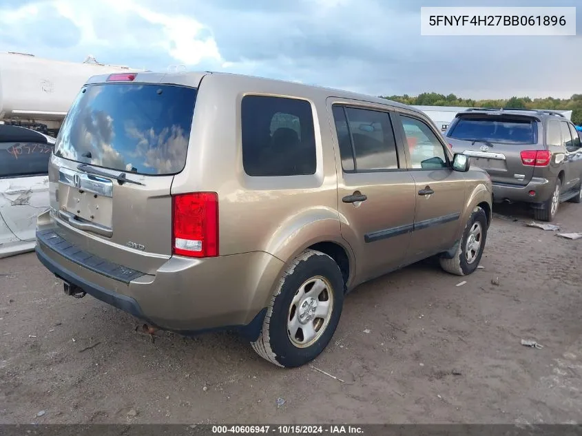 2011 Honda Pilot Lx VIN: 5FNYF4H27BB061896 Lot: 40606947