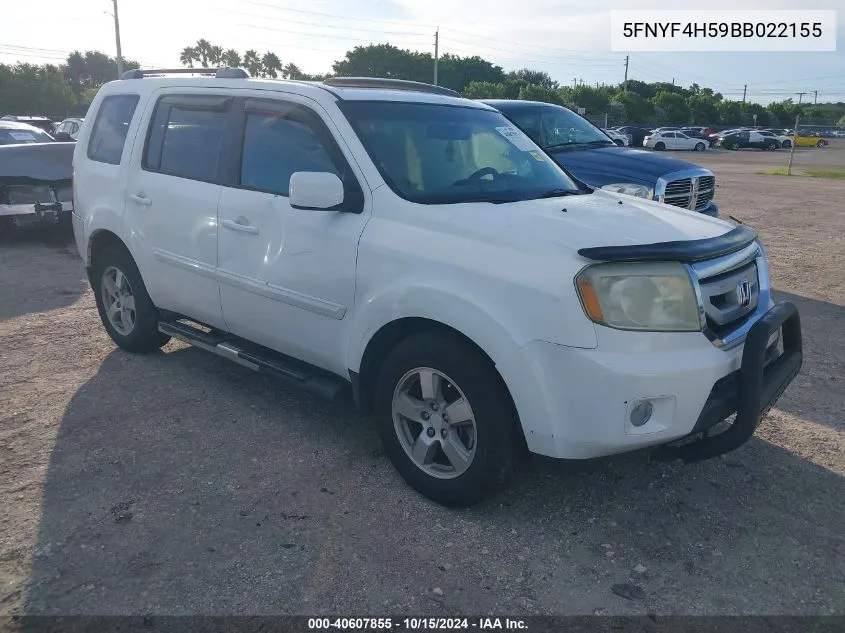 2011 Honda Pilot Ex-L VIN: 5FNYF4H59BB022155 Lot: 40607855