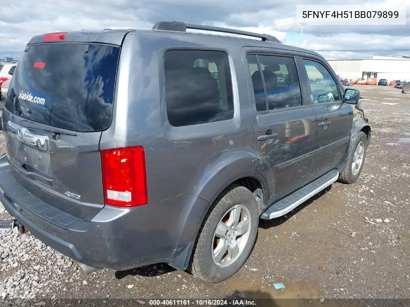 2011 Honda Pilot Ex-L VIN: 5FNYF4H51BB079899 Lot: 40611161