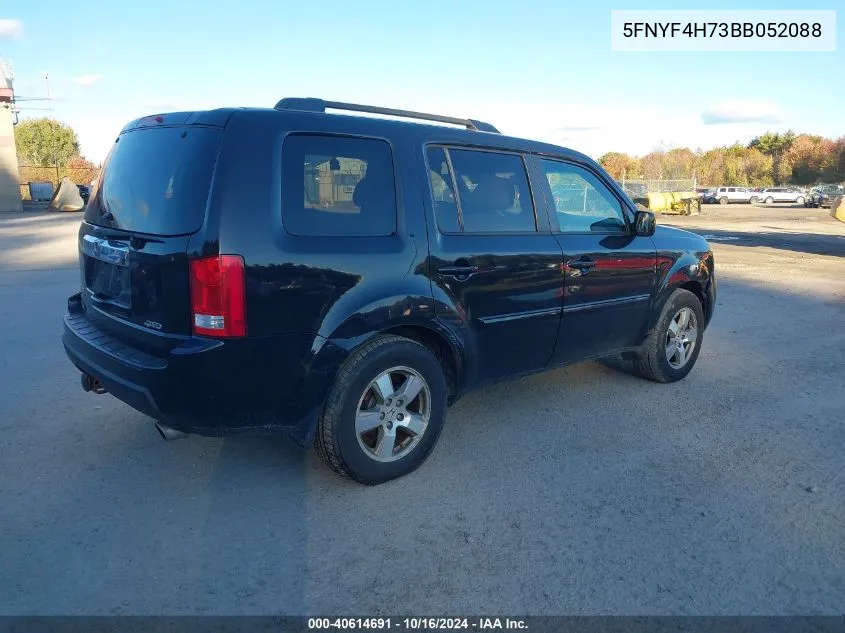 2011 Honda Pilot Ex-L VIN: 5FNYF4H73BB052088 Lot: 40614691