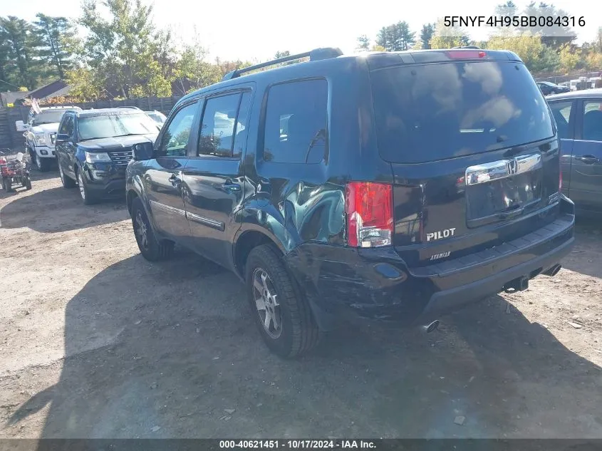 2011 Honda Pilot Touring VIN: 5FNYF4H95BB084316 Lot: 40621451