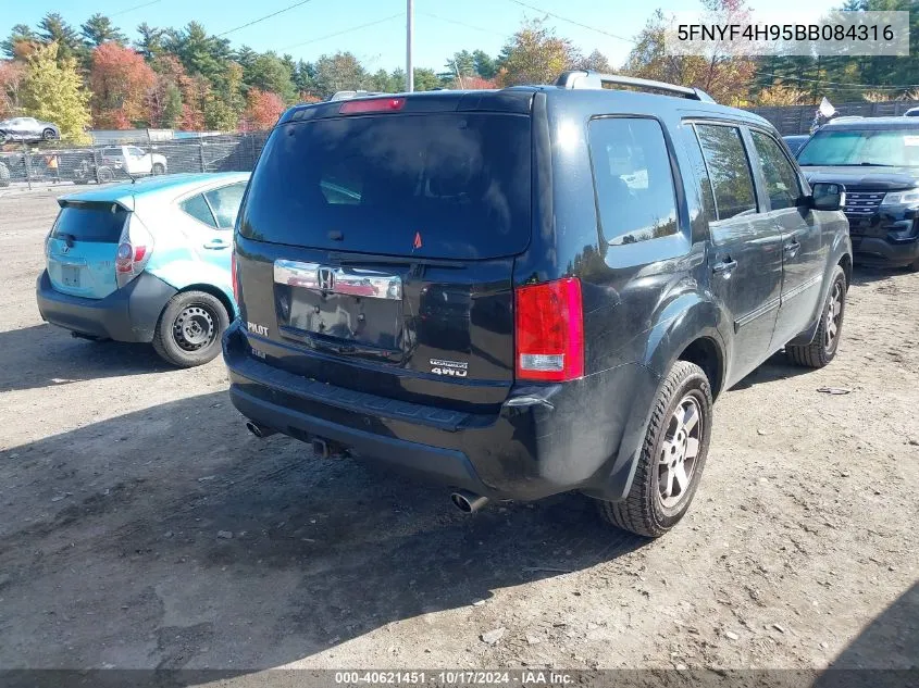 2011 Honda Pilot Touring VIN: 5FNYF4H95BB084316 Lot: 40621451