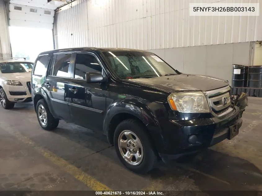 2011 Honda Pilot Lx VIN: 5FNYF3H26BB003143 Lot: 40621675