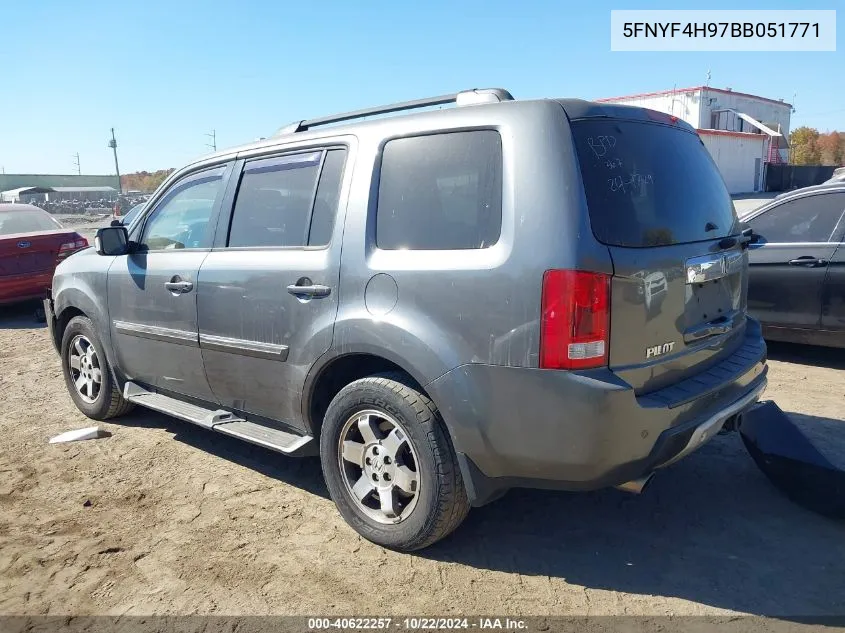 2011 Honda Pilot Touring VIN: 5FNYF4H97BB051771 Lot: 40622257