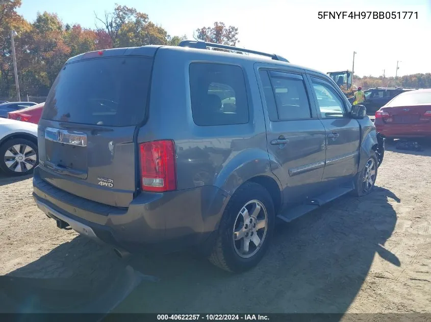 2011 Honda Pilot Touring VIN: 5FNYF4H97BB051771 Lot: 40622257