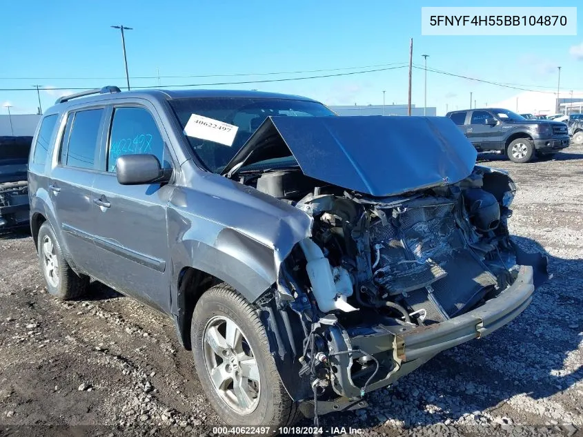 2011 Honda Pilot Ex-L VIN: 5FNYF4H55BB104870 Lot: 40622497