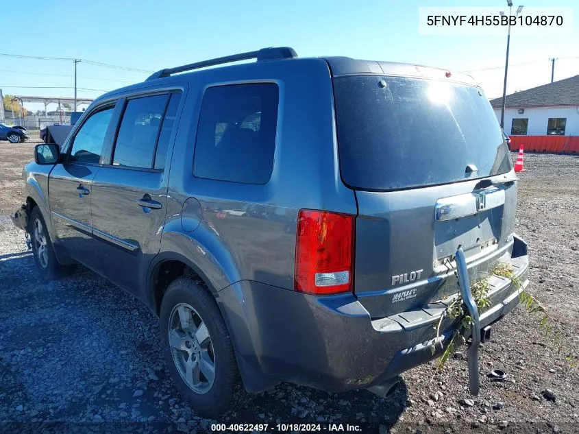 2011 Honda Pilot Ex-L VIN: 5FNYF4H55BB104870 Lot: 40622497