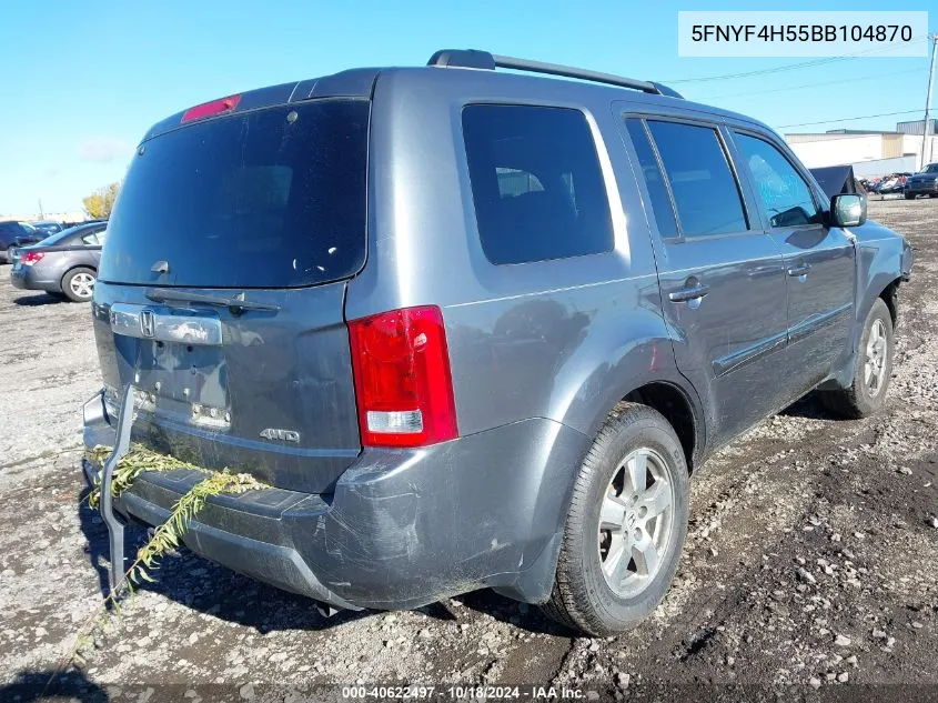 2011 Honda Pilot Ex-L VIN: 5FNYF4H55BB104870 Lot: 40622497