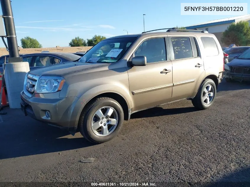 2011 Honda Pilot Ex-L VIN: 5FNYF3H57BB001220 Lot: 40631361