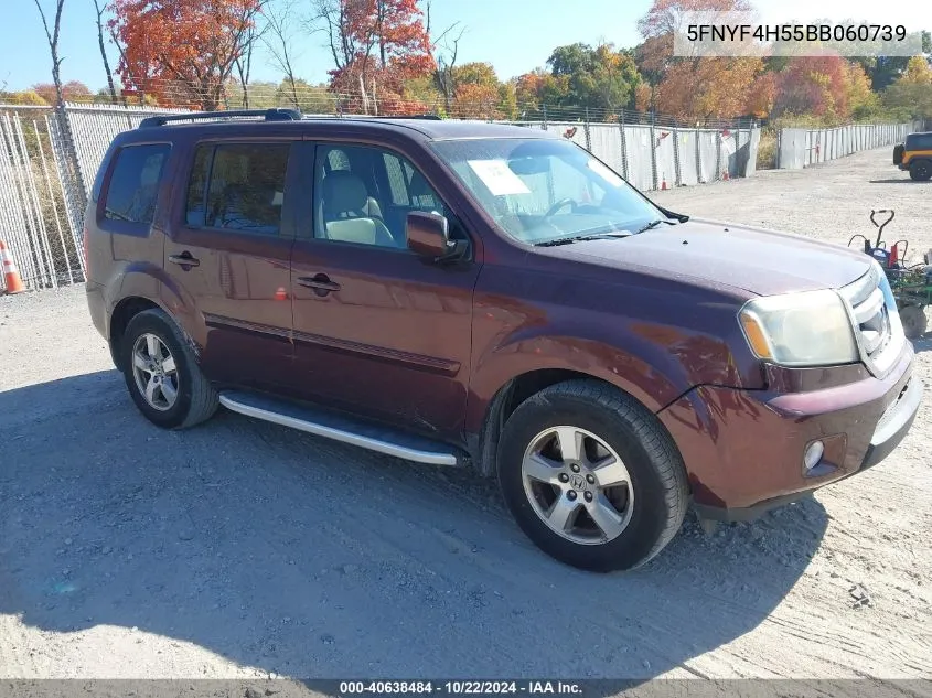 2011 Honda Pilot Ex-L VIN: 5FNYF4H55BB060739 Lot: 40638484