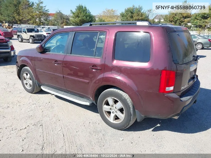 2011 Honda Pilot Ex-L VIN: 5FNYF4H55BB060739 Lot: 40638484