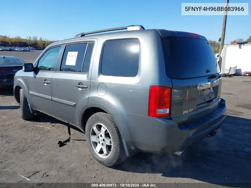 2011 Honda Pilot Touring VIN: 5FNYF4H96BB083966 Lot: 40639973