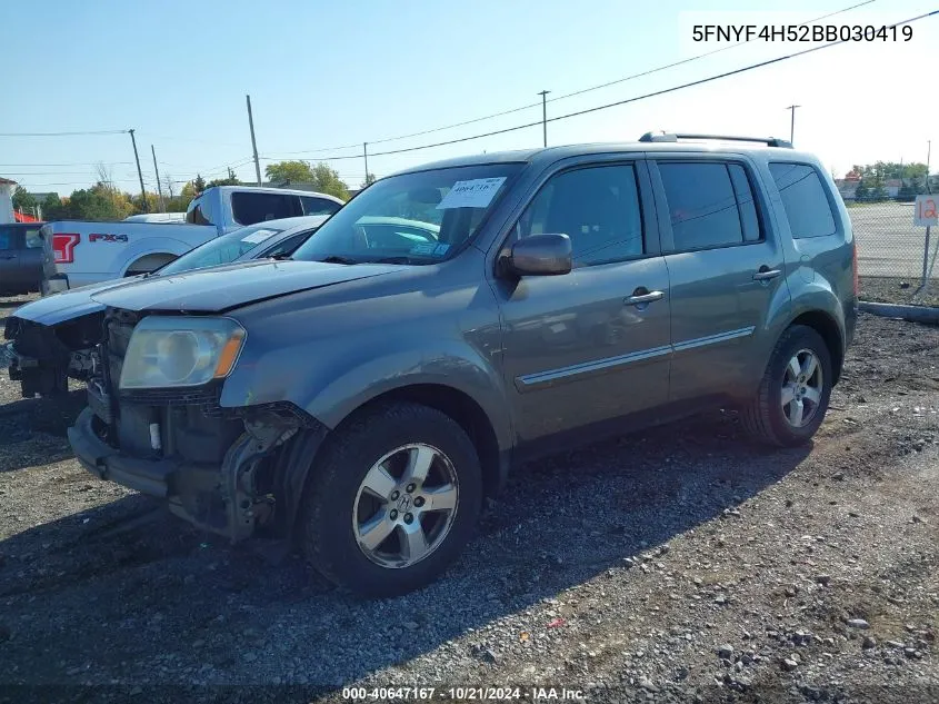 2011 Honda Pilot Ex-L VIN: 5FNYF4H52BB030419 Lot: 40647167